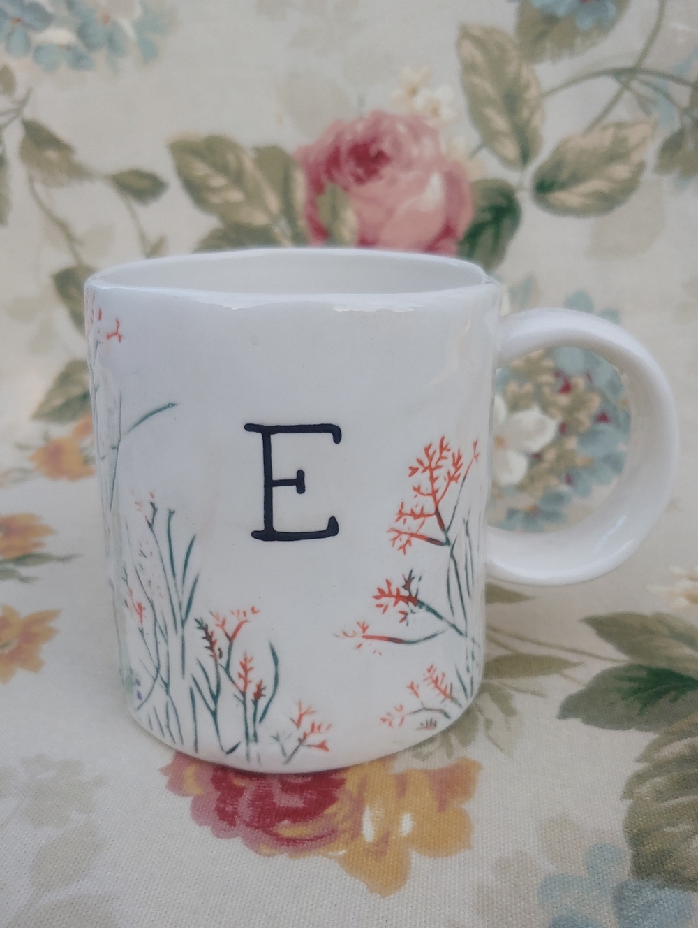 Anthropologie Dagny E Monogram Ceramic Mug with Handle Cream 14 oz